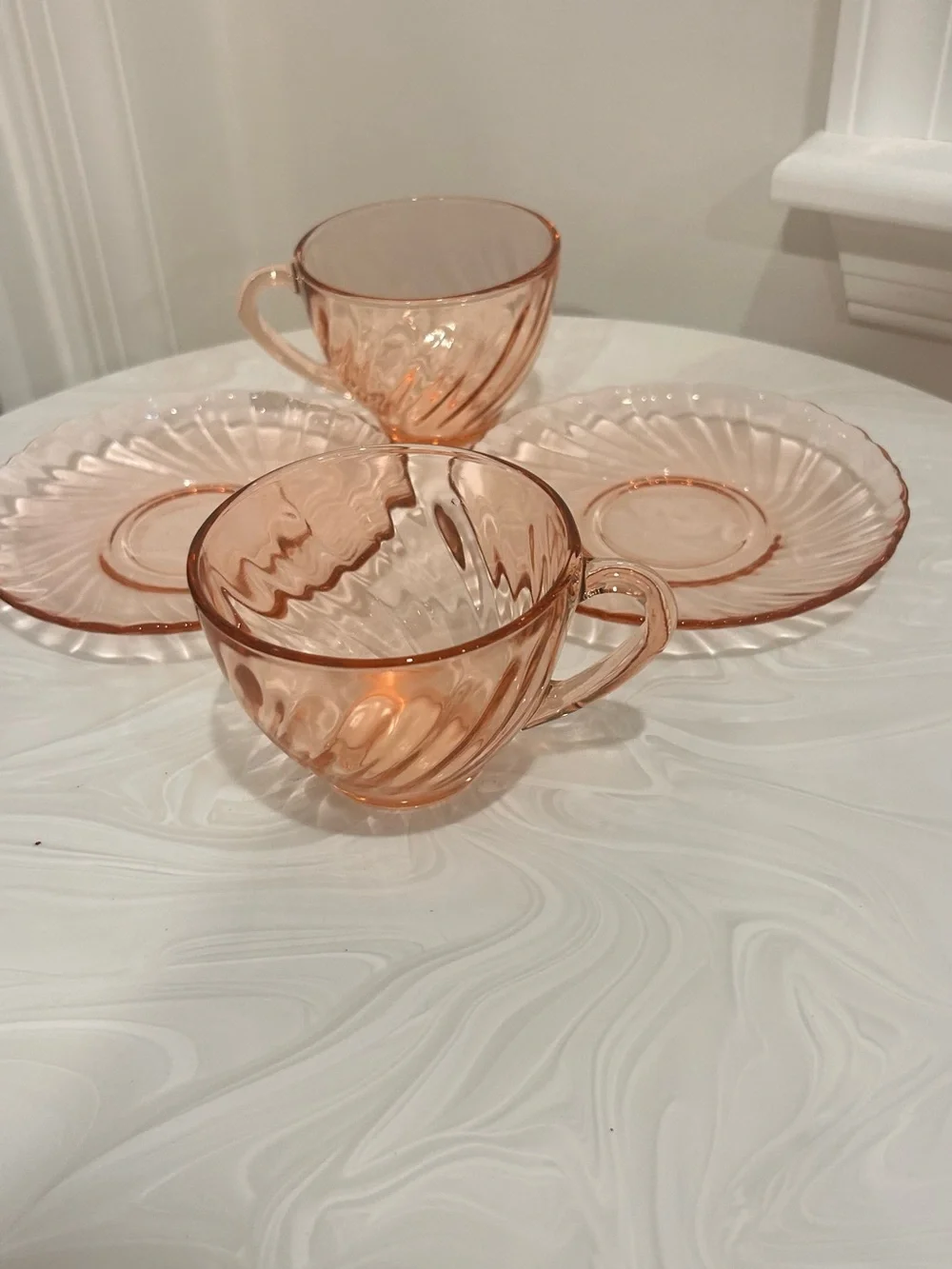 Vintage Arcoroc France Pink Swirl Coffee Cup & Saucer Set Of 2
